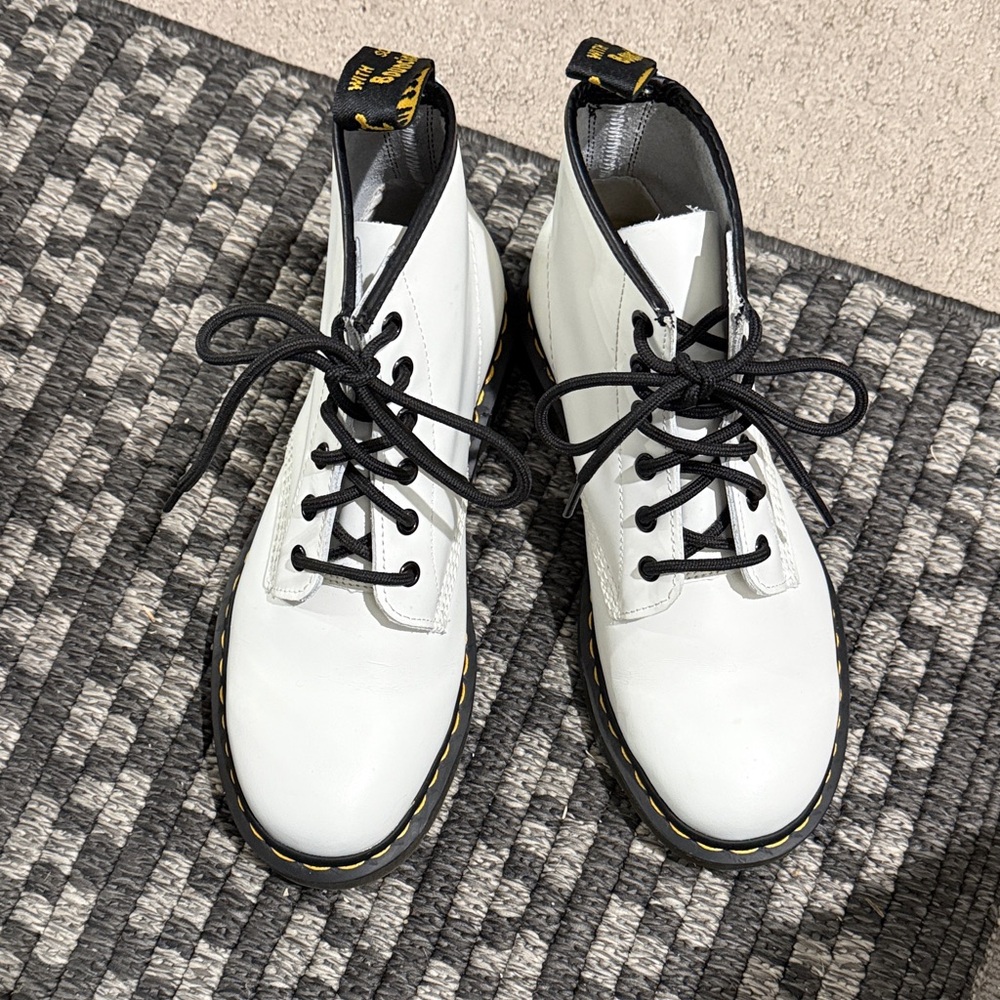 Dr. Martens White Leather Boots with Black Laces